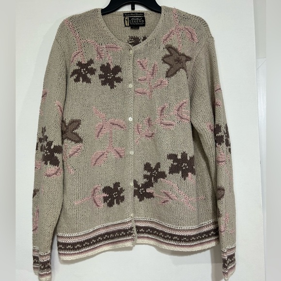 Eddie Bauer Legend Hand Knit Cardigan Sweater Garden Floral Flower Linen Sz L - Picture 3 of 10